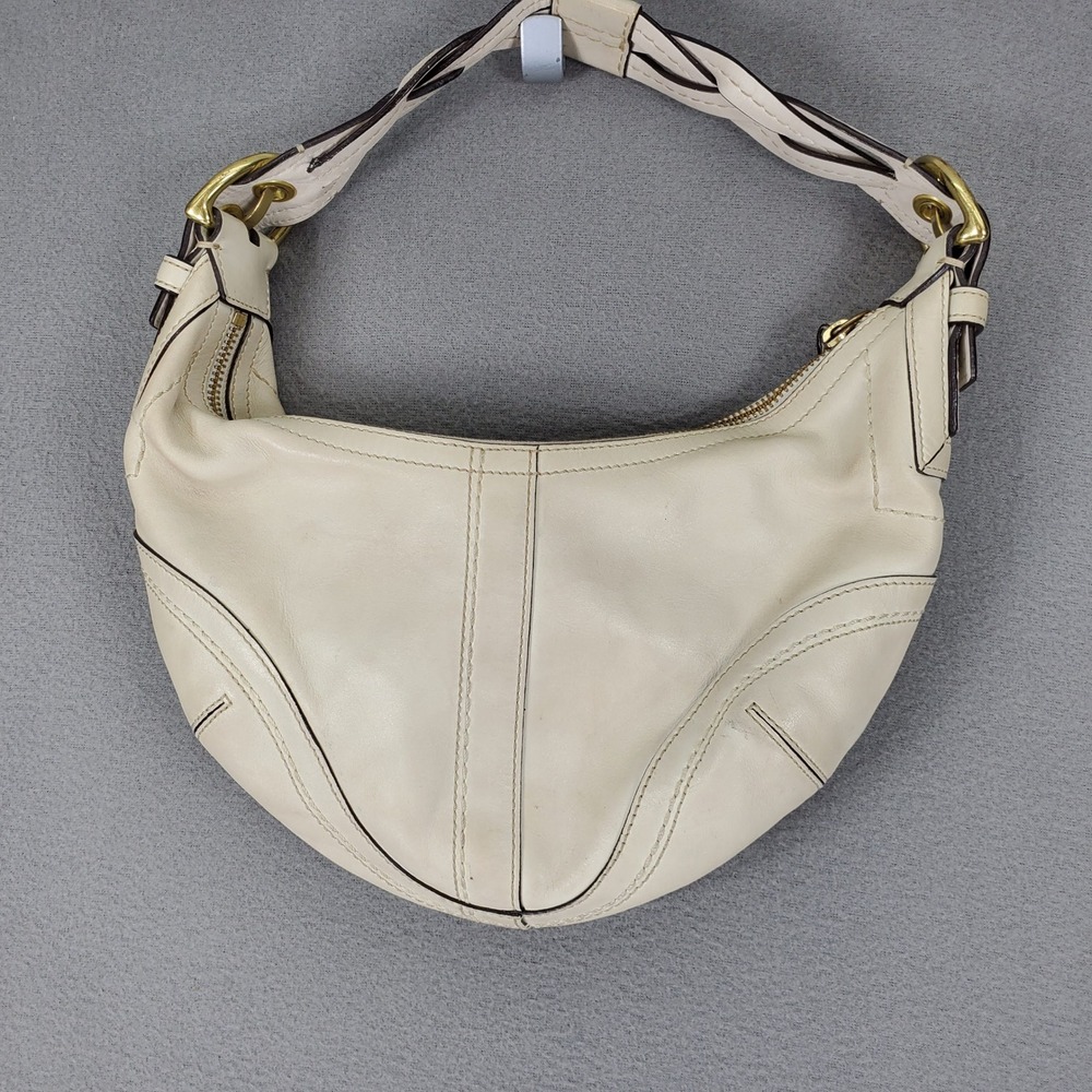 Coach Hobo Bag Cream Leather‎ Braided Strap Brass Hardware 10042 Dylan